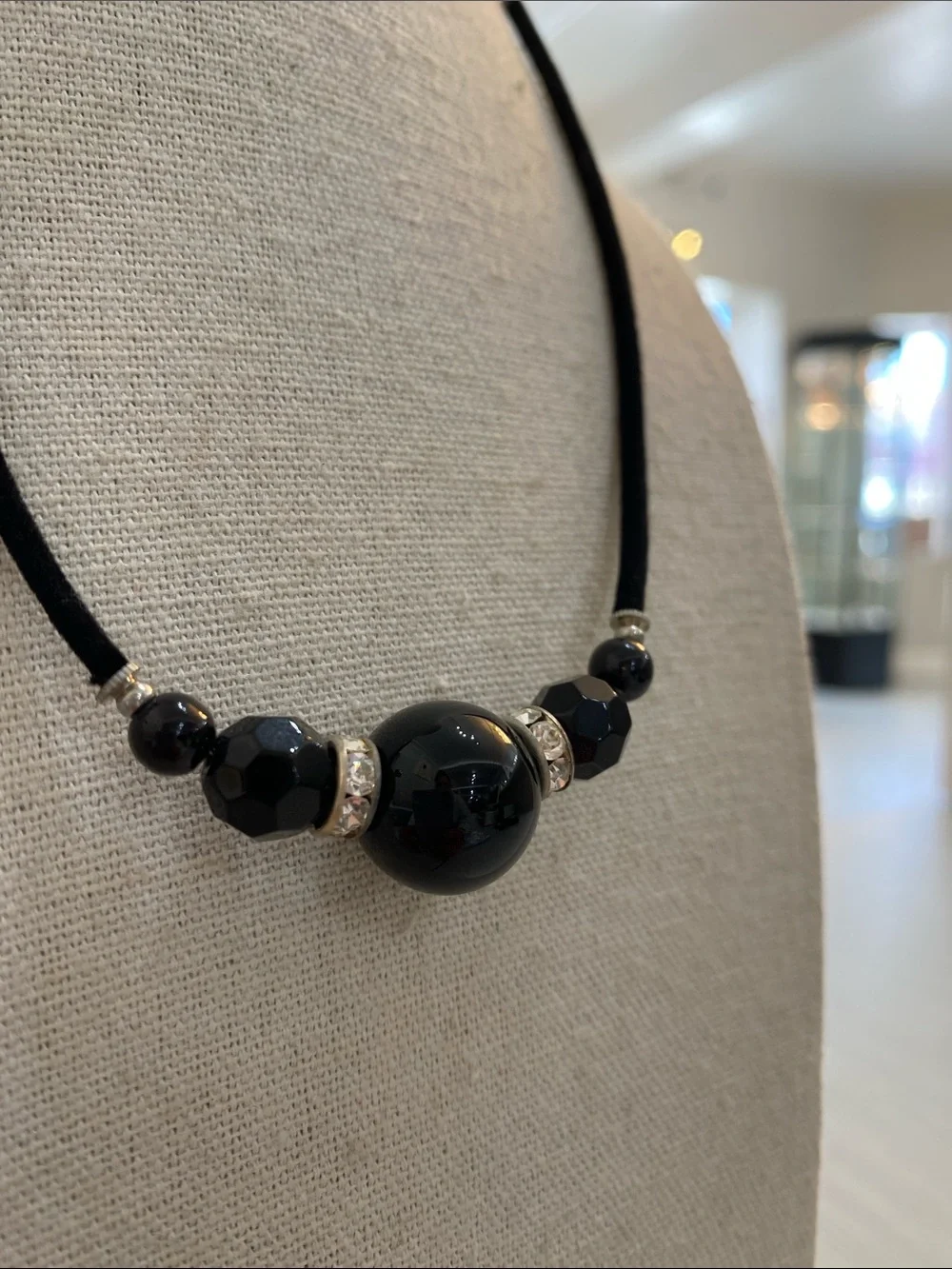 Black Beaded Necklace Glass